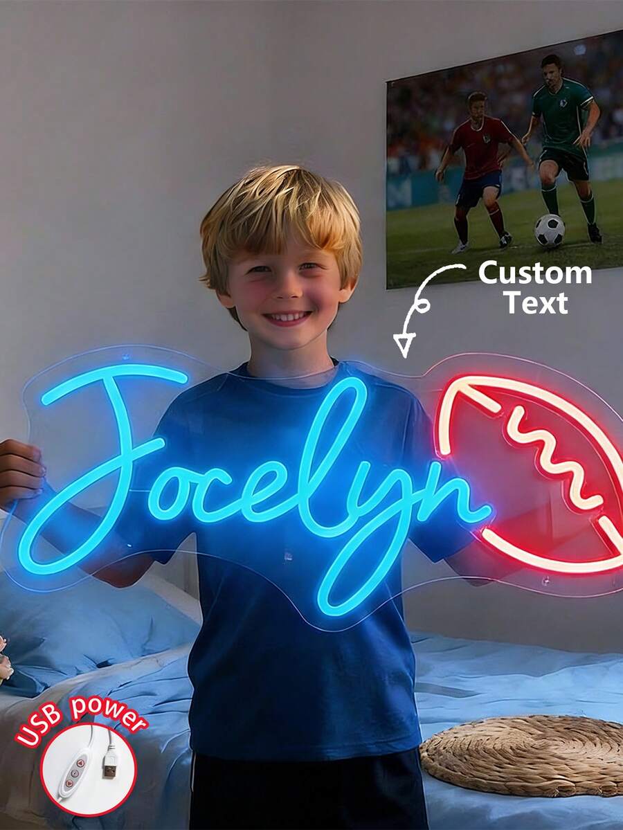 Custom Name Neon Signs Sports-Themed Neon Home Decor Kids' Room Decor LED Name Light Signs Neon Name Light Signs Custom Neon Signs Kids' Gifts LED Name Light Signs - tên neon - Xem 1