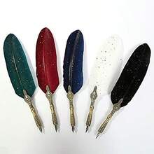 Domary Juego de pluma y tinta vintage, pluma estilogrfica brillante, pluma de inmersin de caligrafa, pluma de firma con puntas de repuesto, soporte para bolgrafo, regalo de cumpleaos de lujo para - verde negruzco - Ver 9