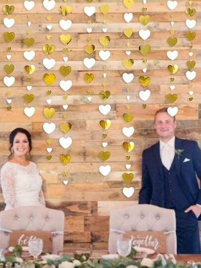 1 طقم إكليل بشكل قلب أبيض وذهبي بطول 400 سم/157 بوصة - بانر إكليل قلوب ورقية، مناسب لحفلات الزفاف، عيد الحب، استحمام العروس، عيد الميلاد، عيد الأم، حفلة عروس البكالوريوس - ديكور الزفاف