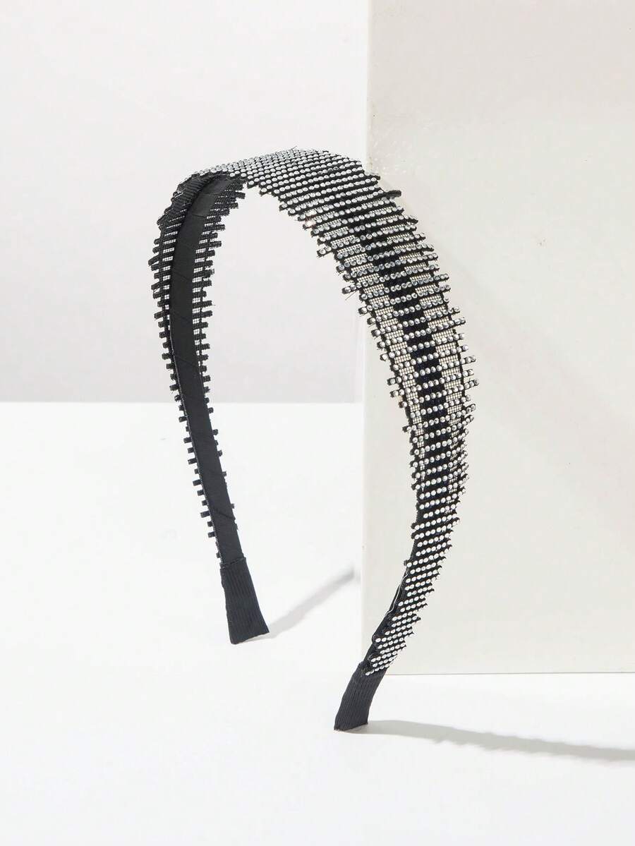1 pièce Bandeau fin en tissu noir, décoration minimaliste avec strass brillants, accessoire de coiffure élégant pour dame, accessoire capillaire polyvalent pour usage quotidien, été, vacances, voyage