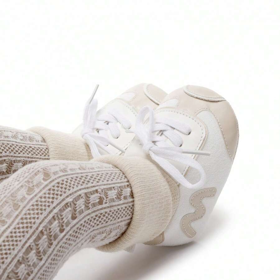 Soft Sole Baby Boots For Boys Girls Newborn Letter Patch PU Flats Shoes Crib Shoes Perfect First Walking Booties, 0-18Months, Spring-Autumn Style / Fleece-Lined Style - Khaki Fleece-lined Version - View 1