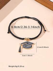 1pc Graduation/Teacher's Day/Back To School Diploma Cap Charm Bracelet, Women/Couples Blessing Gift