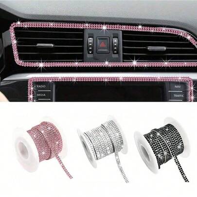 1pc 5m Shiny Car Decorative Self-Adhesive Strip, Rhinestone Car Dashboard Line Decal Sticker, DIY Sparkling Car Interior Decor Sticker, Suitable For Women And Girls, Car Exterior Decoration Accessory