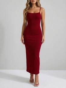 Sedessea Women's Sexy Spaghetti Strap Bodycon Mini Ribbed Dress, Spring/Summer - Red - View 1