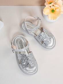 1 Pair 2026 New Silver Fashionable Children's Rhinestone Sandals, Children's Beach Sandals, Bohemian Style, Handmade Rhinestone Sandals - Silver - View 1