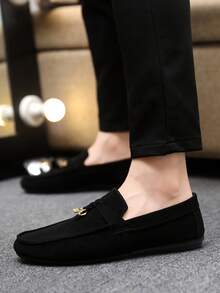 1 đôi giày lười nam, mẫu mới 2025, giày casual xỏ chân, chất liệu thoáng khí, đế mềm, chống trơn trượt, giày lái xe, đế bằng, nhẹ, giày moccasin cao cấp (size nhỏ hơn bình thường, nên chọn size lớn hơn) - màu đen - Xem 5