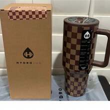 HydrojugTraveler 32 Oz/40 Oz Water Bottle With Handle & Flip Straw - Fits In Cup Holder, Leak Resistant Tumbler-Reusable Insulated Stainless Steel & Rubber Base - Gifts For Women & Men - 棕色網格 - 查看 3