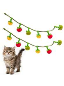 3pcs Interactive Hanging Cat Toys Set, Includes Tomato & Persimmon Shaped Cat Strings, Plush Cat Catnip Wand With Bell - Multicolor - View 4