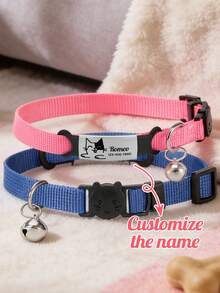 Ayotu 定制猫项圈 - 可刻宠物姓名和电话号码，可调节，配有定制刻字金属身份牌和铃铛，兼具安全性和时尚性，多种颜色可选，个性化宠物身份识别