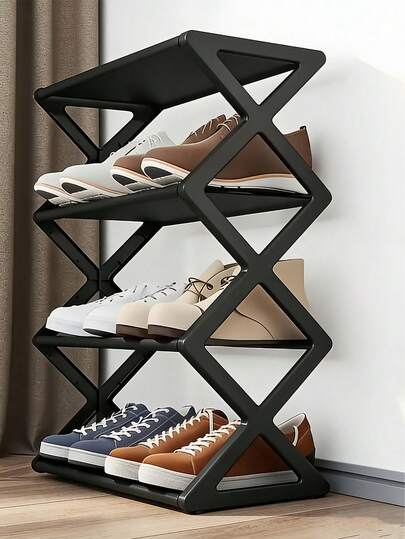 4 étagères pliantes pour chaussures | Solution de rangement gain de place, organisateur en plastique en forme de X, design rétro, sans assemblage requis, convient pour l'entrée, le placard, la cuisine, étagères durables pour toutes les saisons (pour usage culinaire uniquement)