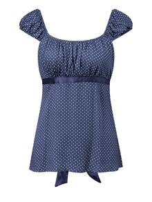 Women Y2k Babydoll Shirt Fairy Grunge Scoop Neck Cap Sleeve Polka Dot Tie Back Flowy Slim Fit Tee Vintage Aesthetic Ruffle Short Sleeveless 90s Preppy T-Shirts Teen Girls Going Out Tops Club Streetwear - 藍色 - 查看 7
