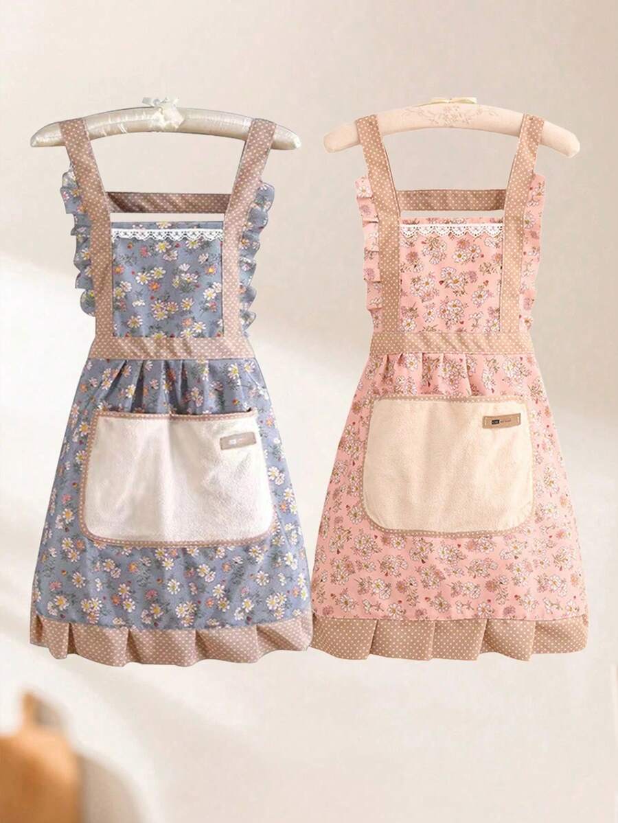 3pcs Women's Aprons, Wipe-Clean Kitchen Aprons, New Fashion Princess Cooking Aprons (Color May Vary Due To Different Batches, Quality Remains The Same) - Multicolor - View 1