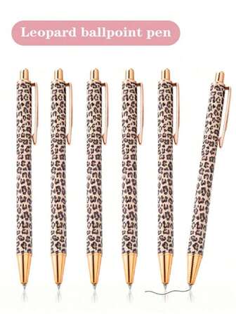 6pcs Cute Leopard Print Ballpoint Pens Set, Retractable Design, Elegant Women's Ballpoint Pens, Minimalist Printed Ballpoint Pens, Suitable For Journaling And Gift-Giving, Beautiful Pen Gift, Diary Pens For Office And School, Wedding, Valentine's Day, Thanksgiving, Graduation Gifts
