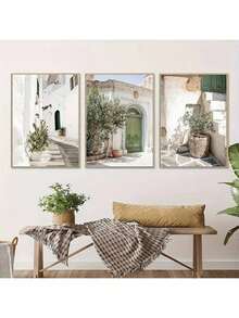 3幅现代波西米亚风格绿色橄榄树墙面艺术帆布海报，无框竖版，适合客厅室内装饰 - 彩色 - 查看 8