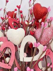 50厘米/19.6英寸心形浆果枝，粉白相间人造花，泡沫心形浆果中心装饰摆件，适用于DIY、装饰、婚礼、主题派对、节日派对、家居装饰 - 彩色 - 查看 4