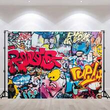 2D Flat Banner, 1pc Vibrant Graffiti Wallpaper Background, Colorful Street Art Scenes With Red, Blue And Yellow And Black Labels; Polyester Fiber Flags, Suitable For Festivals, Events And Photography; Urban Art Decoration; Durable Fabric Mural Ybl, Party Background, High-Quality Printing, Decorative Flags, Event Planners, Festival Organizers - 1PCS - View 5