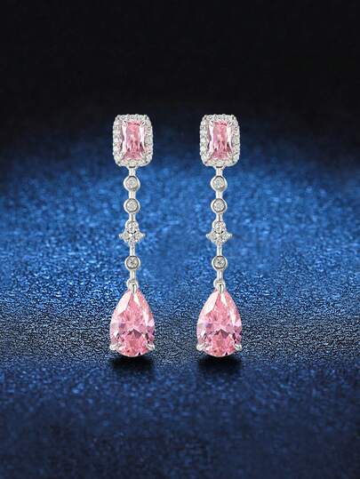 BLOVEMEE 2pcs Elegant & Luxurious 925 Silver Zirconia Stud Earrings For Women, Suitable For Daily Wear, Party, Vacation, Valentine's Day, Christmas, Birthday, Wedding Anniversary, Women's Jewelry Gift