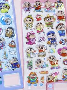 1张随机蜡笔小新3D贴纸，适用于DIY文具、日记装饰，轻薄透明贴纸 - 彩色 - 查看 4