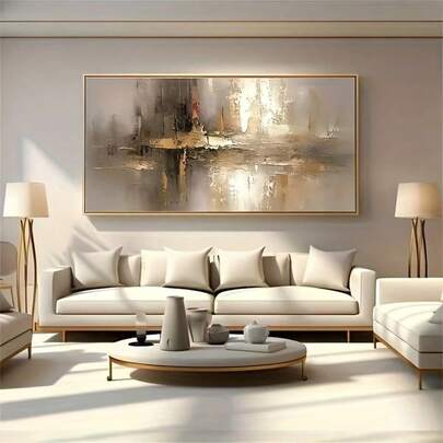 1pc No Frame Wall Art Poster Modern, Large Beige Golden Abstract Painting Wall Art Gray Golden Abstract Wall Art For Living Room Bedroom Home Decor Canvas Material No Fram