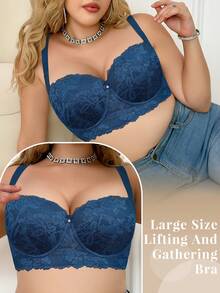 mimilemon Plus Size Women's Blue Bra With Underwire, Seamless Enhancing Design, Minimalist & Breathable - Blue - View 4