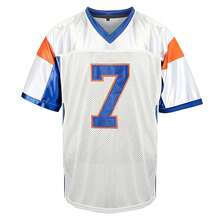 马鞍城堡7号山州立大学橄榄球球衣，白色弹力面料 - 精致刺绣复古运动风格，时尚休闲橄榄球球衣，电影迷礼物T恤 - 白色 - 查看 2