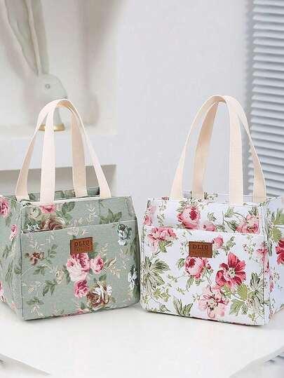 1pc Thick Canvas Printed Tote Bag, Large Capacity Lunch Bag, Suitable For Office Workers And Outdoor Picnics, Non-Food Contact, Back To School Essential Lunch Box Cooler Bag Waterproof For Women For Men For Picnic Gifts For Women Camping Essentials