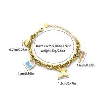 1件甜美心形蝴蝶吉他滴结吊坠不锈钢手工手链，奢华时尚饰品，新年女孩礼物 - 金色 - 查看 7