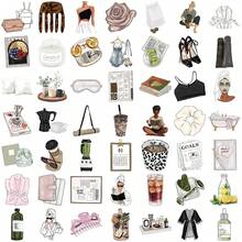 50PCS Cute INS Style Clean Girl Stickers Graffiti Set Fashion Mocha Girl Waterproof DIY Decals For Scrapbooking Phone Luggage Skateboard - Multicolor - View 5