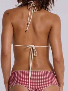 Women's Plaid Bikini Set Cute Swimwear For Summer Beaches Strappy Triangle Bottom Swimsuit Cruise Travel Halter Neck Slimming Swimwear - 紅色 - 查看 6