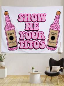 1pc Of Lettered Decorative Tapestry For Wine Bottles, Suitable For The Background Of The Living Room, Kitchen And Bedroom. - Pink - View 4