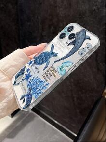 1pc Fashionable Popular Deep Sea Refreshing Marine Life 2D Pattern Full Coverage Anti-Slip Soft TPU Phone Case, Compatible With IPhone 17, 16, 15, 14, 13, 12, 11 PRO/PRO MAX/PLUS And Other Galaxy Models, Suitable As Birthday, New Year, Valentine's Day, Easter, April Fool's Day Gift For Friends, Family, Colleagues, Loved Ones - Clear - View 4