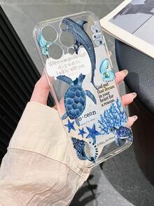 1pc Fashionable Popular Deep Sea Refreshing Marine Life 2D Pattern Full Coverage Anti-Slip Soft TPU Phone Case, Compatible With IPhone 17, 16, 15, 14, 13, 12, 11 PRO/PRO MAX/PLUS And Other Galaxy Models, Suitable As Birthday, New Year, Valentine's Day, Easter, April Fool's Day Gift For Friends, Family, Colleagues, Loved Ones - Clear - View 2