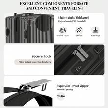 YSTYLE Suitcase Available In Various Colors Made Of PVC Material With Combination Lock And Silent Universal Wheels, Suitable For Storing Clothes For Business Trips, Boarding And Student Boarding. - Black - View 4