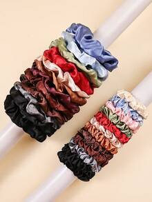 24个纯色缎面高弹力发圈，百搭复古优雅风，适合女性日常使用，多色加厚卷发带，柔软缎面发圈，发饰，休闲百搭 - 彩色 - 查看 5