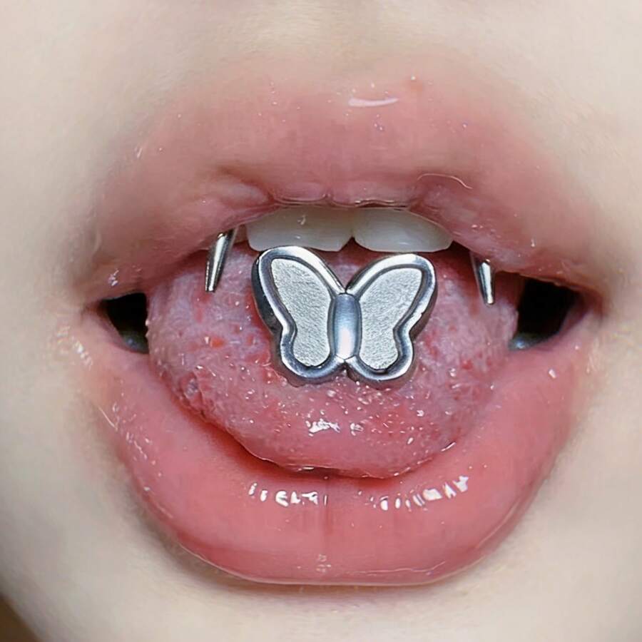 钛钢蝴蝶舌钉，朋克风蝴蝶舌环