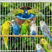 Natural Small Pet Coconut Shell Bird Nest, House, Bed, Breeding Nesting, Anti-Chew, With Warm Pad And Bell For Parrots, Cockatiel, Finch - Multicolor - View 6