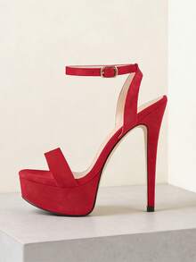 MERUMOTE Women's Platform Heeled Sandals 5.7" Thin High Heels Sexy Ankle Strap Open Round Toe Shoes For Casual,Party,Wedding,Prom Valentines - 紅色 - 查看 5