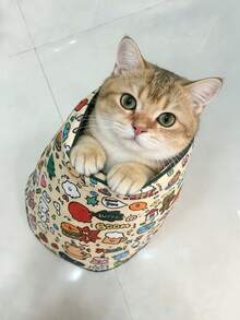 柔软舒适的宠物猫咪美容罩，可爱卡通图案 - 宠物保护罩，适合喂食、防抓、防逃脱，柔软舒适，易于清洁，可用于美容、清洁耳朵、修剪指甲和收纳，清洁宠物毛巾 - 一只蓝眼睛的白猫在舒适的环境中放松，猫咪美容布，趣味设计，柔软面料，多用途，无需电池 - 彩色 - 查看 3