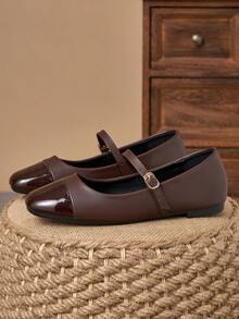 MonaNise 女士时尚方头棕色拼接杏色蝴蝶结平底鞋,休闲户外高端黑白、酒红色、卡其色、黑色百搭鞋 - 棕色 - 查看 5