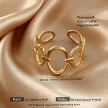 1枚简约ins风不锈钢戒指，镀金椭圆形镂空设计，适合女性佩戴 - 戒指 - 查看 3