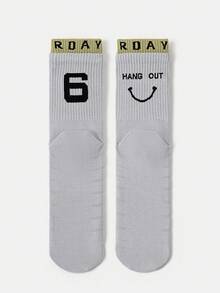 1/7 Pairs Unisex Couple Letter, Number, Smiling Face Pattern Personalized 7-Day Breathable Cotton Crew Socks, Suitable For Travel, Home, Office, Holiday Gifts - Multicolor - View 19