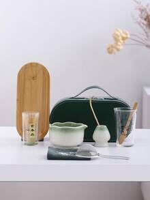 Set de inicio portátil de Matcha de 9 piezas, Set de batidor de Matcha, Set para hacer Matcha, Set de regalo de Matcha (incluye tazón de Matcha, batidor de bambú de Matcha, cuchara de té, soporte para batidor, tamiz de Matcha, taza de té, tapete de té, bandeja de té), regalo para el hogar - Bolsa portátil verde - Ver 21