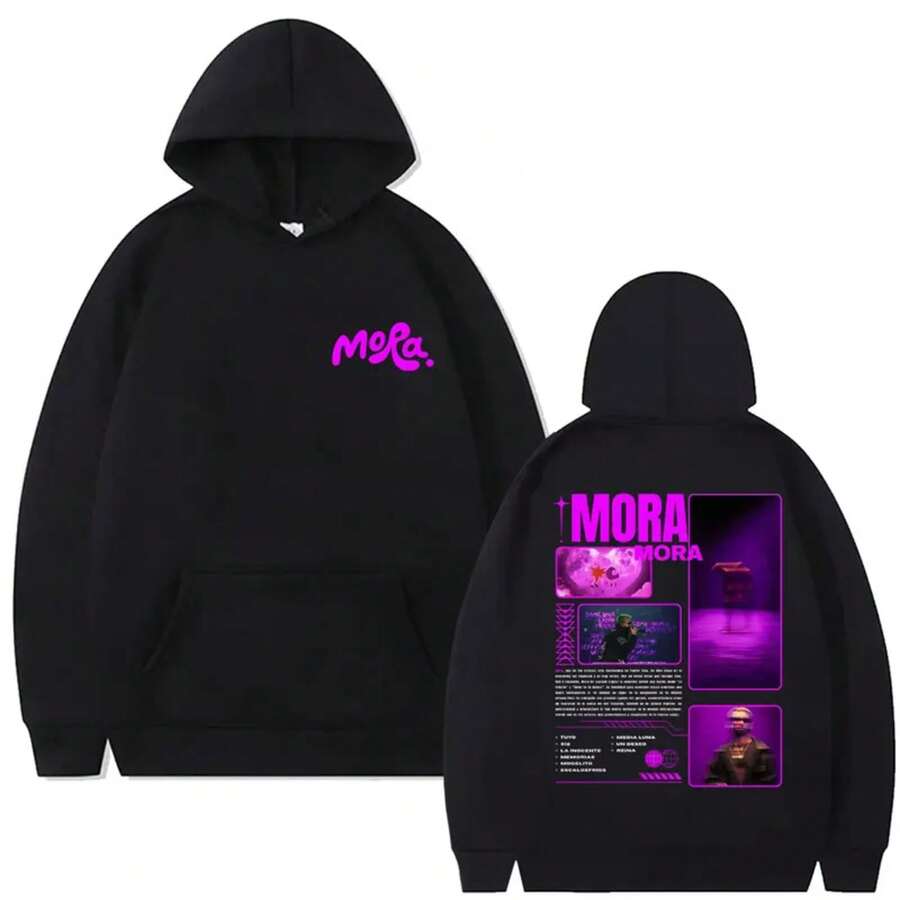 Felpa con cappuccio con stampa grafica del rapper Mora, adatta sia per uomo che per donna, di stile hip-hop, oversize, manica lunga, vintage, streetwear - Grigio Chiaro - Visualizzare 1