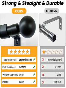 1件装黑/白不锈钢组合窗帘杆，适用于浴室浴帘、卧室和客厅窗帘、罗马帘