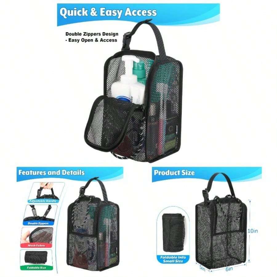 Mesh Shower Caddy Hanging Shower Organizer Tote Bag Portable Toiletry Organizer, Quick Dry Bath Bag With Double Zippers Opening Travel Gym Swimming Beach Camping Dorm Room - Initial - View 1