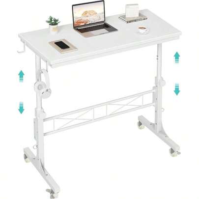 Rolling Standing Desk With Wheels, 32" Adjustable Height Small Portable Teacher Desk For Classroom, Mobile Treadmill Walking Pad Table For Laptop, Compact White Home Office Workstation