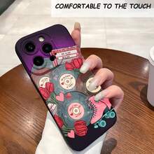 1PC Phone Case ,  Vinyl Records Tulips Hearts Skateboard , Stylish Phone Case, Phone Decoration, All-around Lens Protection, Creative Small Gift, Funny Gift for Boys and Girls - Negro - Ver 2