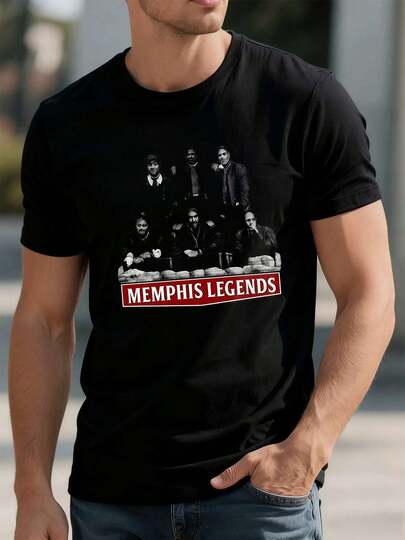 Memphis Legends Grafikprint-T-Shirt, Frühling, Rundhalsausschnitt, lockere Passform, l?ssig, bequeme Passform, einzigartiger Grafikprint