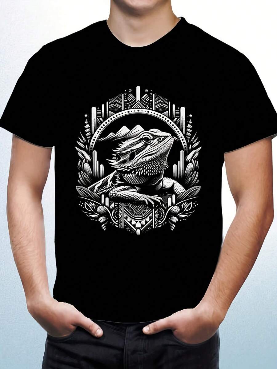 Bearded Dragon Tee Shirt Black 100% Cotton Exclus Artwork Cute Design - Gaya 8 - View 1