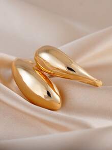 1PC Women's Fashion Teardrop Ring Golden Double Arc Finger Ring For Daily Wear - Yellow Gold - View 3